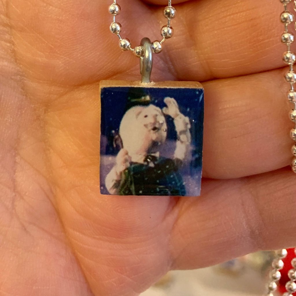 (2/$12,4/$20)Rudolph Snowman Scrabble Necklace